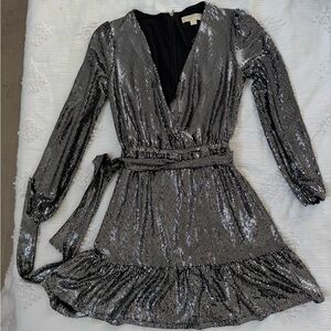 Michael Kors Silver Long Sleeve Sequin Dress